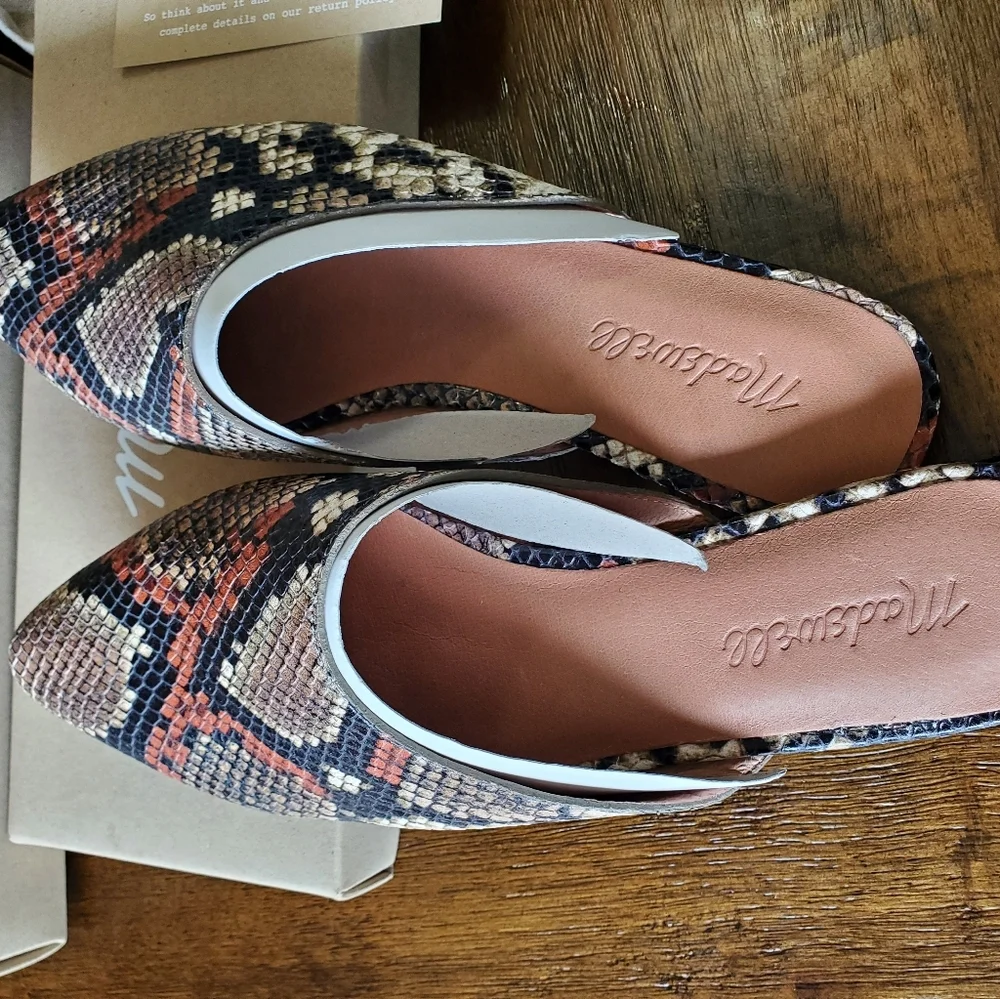 Madewell Womens Remi Snake Embossed Leather Mule Spiced Cider Flat Heel.